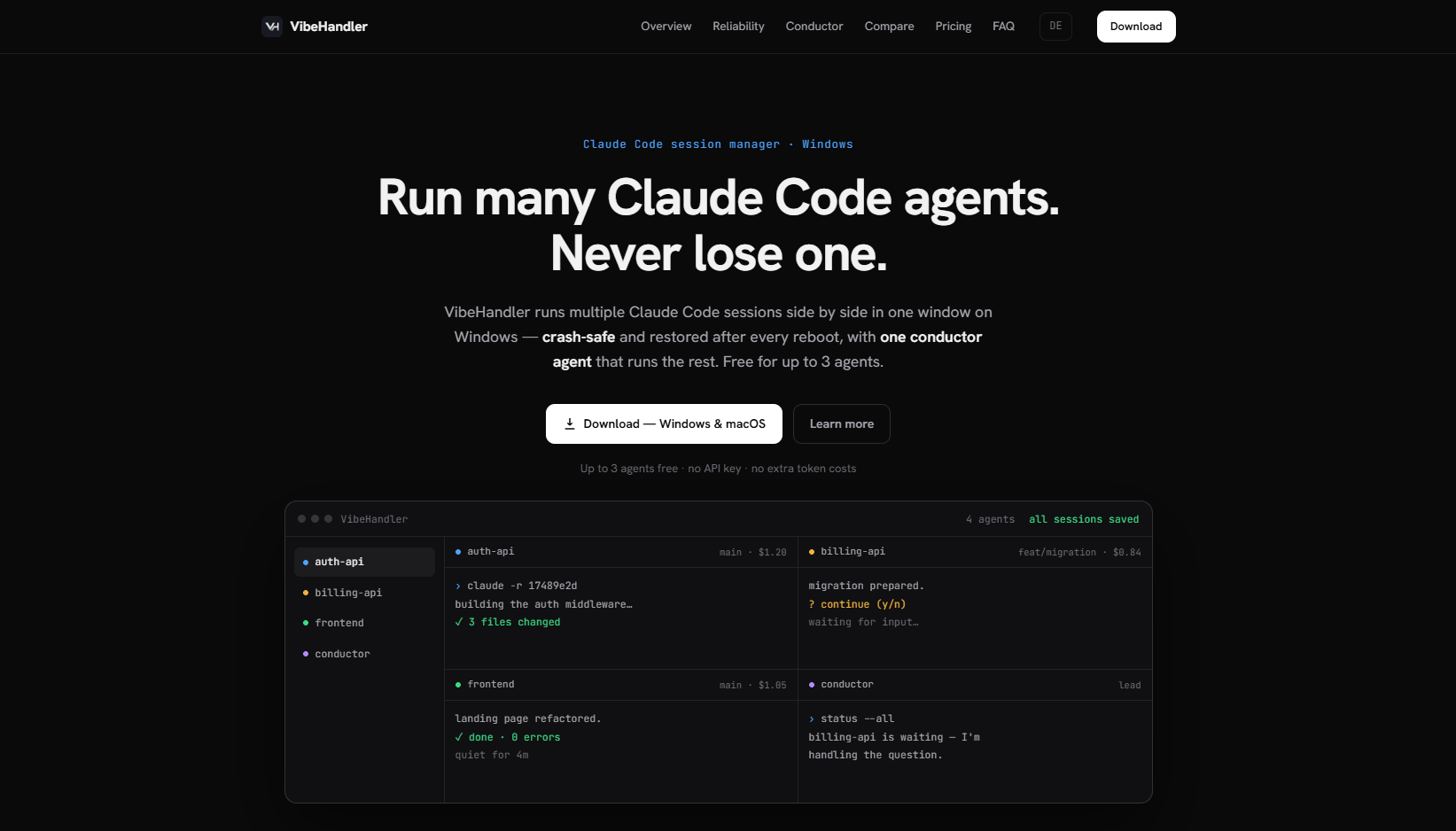 Screenshot vibehandler.com